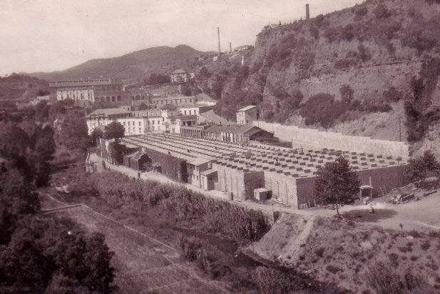 La fàbrica amb la Farga al fons a l'esquerra, la torre del director a dalt a la dreta _617x412