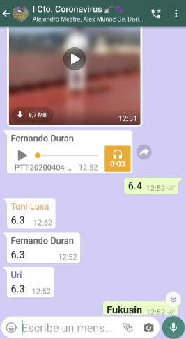 Imatge del grup de WhatsApp del torneig