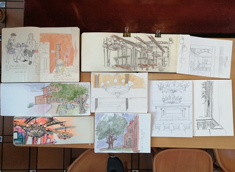 Dibuixos elaborats pels 'urban sketchers' aquest dijous, al Viena. 