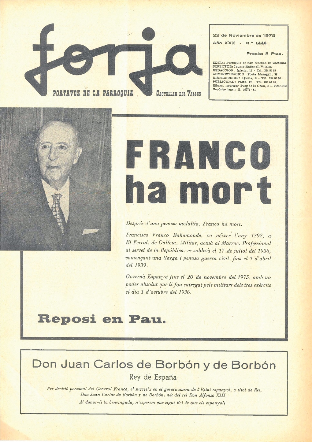 Així va donar ‘La Forja’ la notícia de la mort del dictador. || Arxiu d’Història Municipal