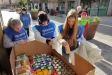 Alumnes d’El Casal fent de voluntaris aquest matí  durant la campanya del gran recapte / C. D.