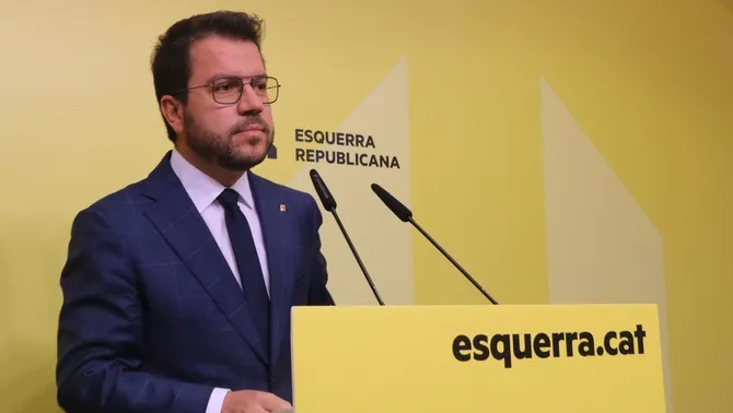 El president Pere Aragonès durant la compareixença aquest migdia
