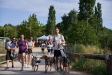 Alguns dels participants a la marxa solidària amb els animals després de sortir del Parc de Colobrers
