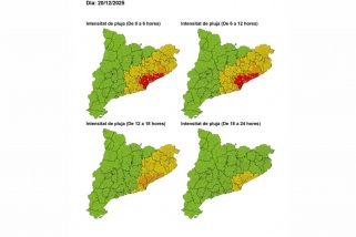 Mapa d'intensitat de pluja prevista per demà