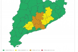 Mapa del Meteocat on indica que el Vallès es troba en perill moderat d'acumulació de neu