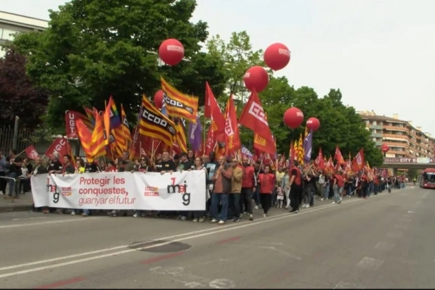 Imatge de la manifestació unitària de CCOO i UGT a Terrassa de l'any passat