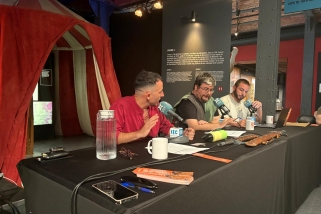 Rodríguez, Reche i Abril fent el programa al Museu d’Història de Catalunya el passat 26 de juny